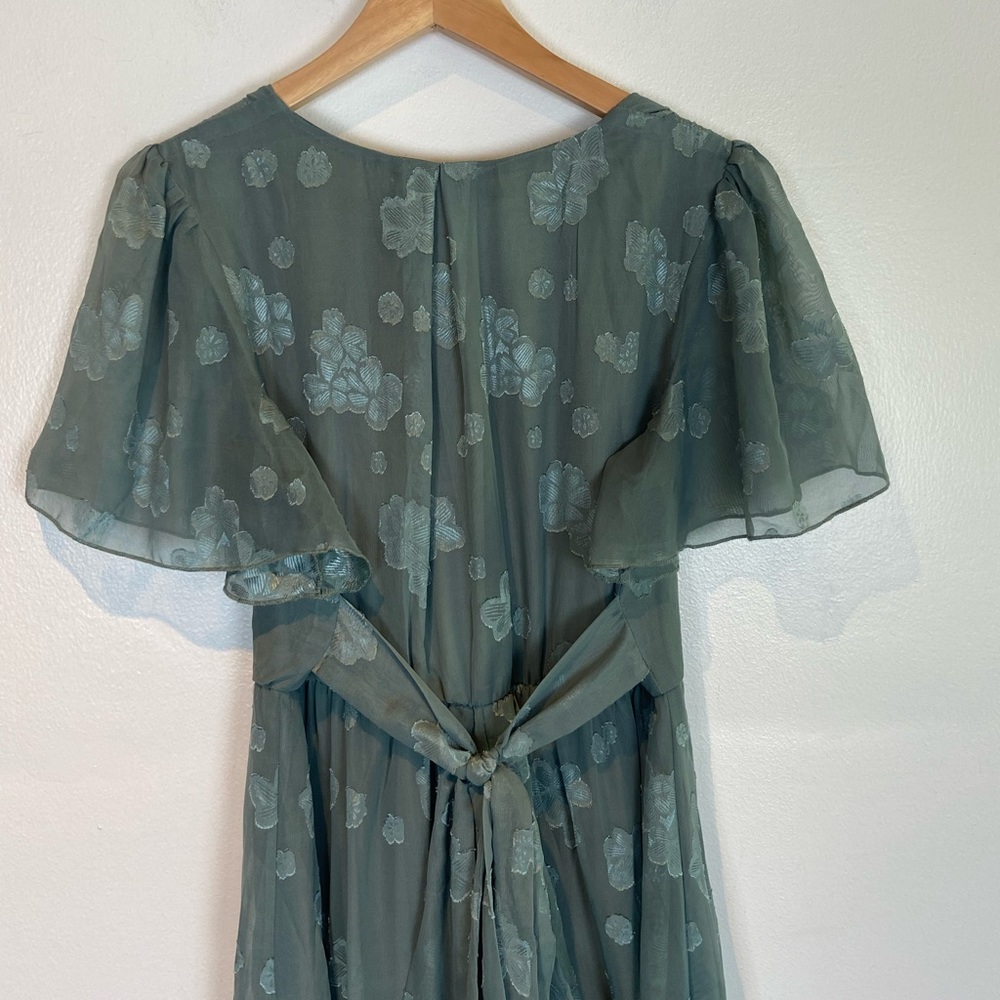 Baltic Born Floral Maxi Dress Chiffon Size Large V-Neck Coastal Sage Green - Picture 6 of 13
